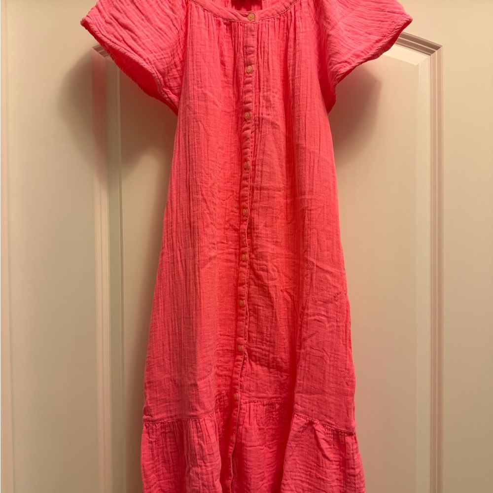 Vineyard vines MIDI Dress Pink Gauze Button Front Cap Flutter Sleeve Small EUC